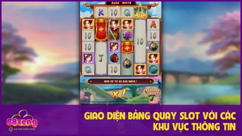 Giao diện bảng quay slot với các khu vực thông tin